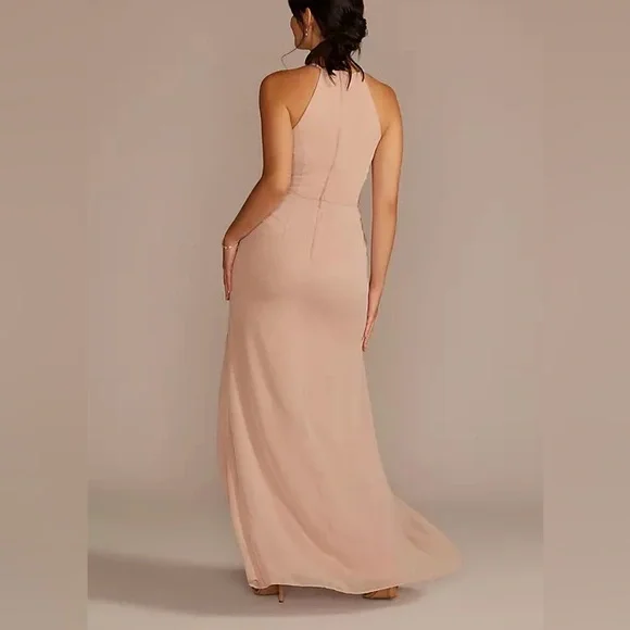 David's Bridal Burgundy Halter Wedding Dress - Picture 2 of 7